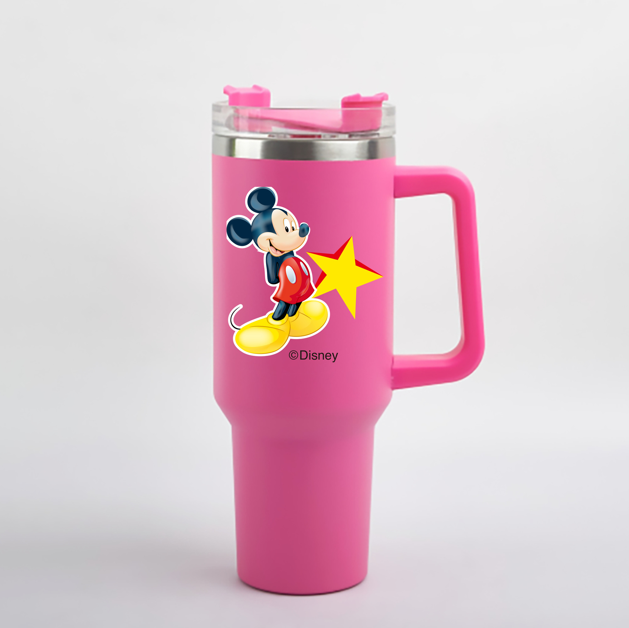 （画像用） ミッキーマウス Mickey Mouse 1200mL車用タンブラー - クリスタルステッカー（プラスチックストロー付き）
